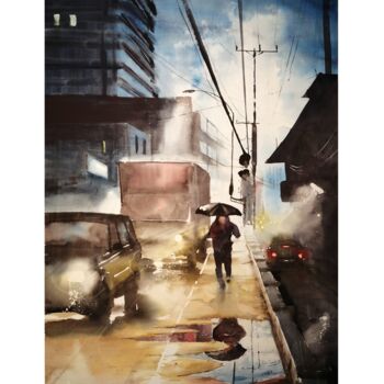 Peinture intitulée "Mystery rain" par Vincent Bourdin, Œuvre d'art originale, Aquarelle