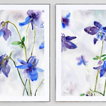 "Blue flowers - wate…" başlıklı Tablo Elena Poigina tarafından, Orijinal sanat, Suluboya