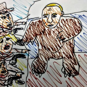 Dessin intitulée "l'ours se fâche" par Iheb Gharbi, Œuvre d'art originale, Marqueur