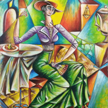 "Woman Chillout #M90" başlıklı Tablo Thomas Lange tarafından, Orijinal sanat, Petrol Ahşap Sedye çerçevesi üzerine monte edi…