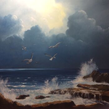 Painting titled "Evening Light" by Sean Horan, Original Artwork, Oil Mounted on Wood Stretcher frame