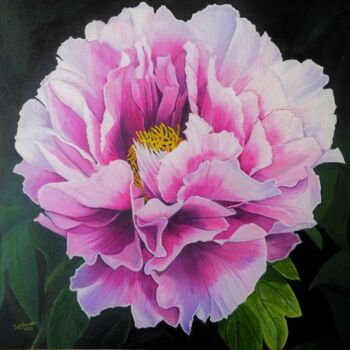 Peinture intitulée "Peónia Rosa" par Inês Dourado, Œuvre d'art originale, Huile
