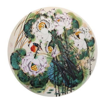 Painting titled "Fun in the lotus po…" by Dayou Lu, Original Artwork, Ink