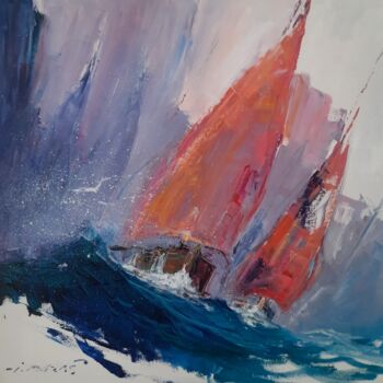 Pittura intitolato "Red sailboat" da Ivica Petraš, Opera d'arte originale, Olio