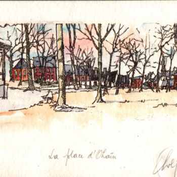 Gravures & estampes intitulée "Ohain - La place d'…" par André Colpin, Œuvre d'art originale, Eau-forte