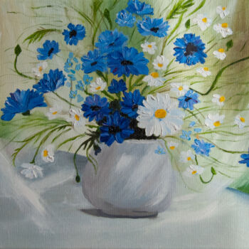 Malerei mit dem Titel "cornflowers/ василь…" von Olena And Taisiya Voyevodenko, Original-Kunstwerk, Öl