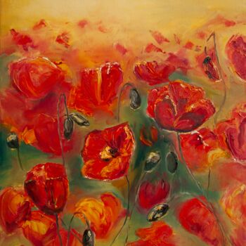 Malerei mit dem Titel "poppy field/ маково…" von Olena And Taisiya Voyevodenko, Original-Kunstwerk, Öl