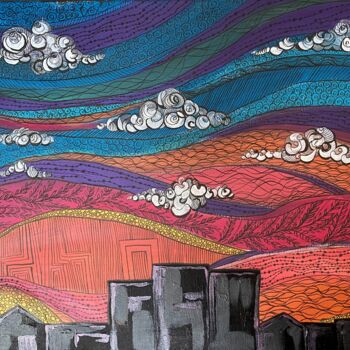 Pittura intitolato "SUNSET OVER THE VIL…" da Marta Abdullaeva (ATRAM), Opera d'arte originale, Acrilico Montato su Telaio pe…