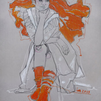 Drawing titled "Danseuse grise" by Tatiana Ivchenkova, Original Artwork, Pastel