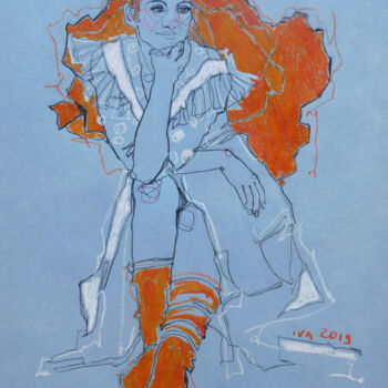 Drawing titled "Danseuse bleue" by Tatiana Ivchenkova, Original Artwork, Pastel