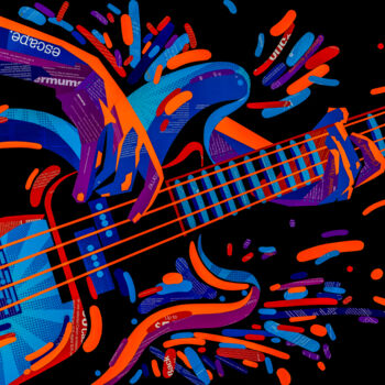拼贴 标题为“Electric Bass Guitar” 由Sue Dowse, 原创艺术品, 拼贴