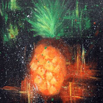 Painting titled "Juisy pineapple" by Anna Aliakberova, Original Artwork, Acrylic Mounted on Wood Stretcher frame