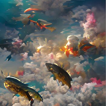 Digital Arts titled "MAGICAL FISHES SWIM…" by Mahesh Tolani, Original Artwork, Digital Painting