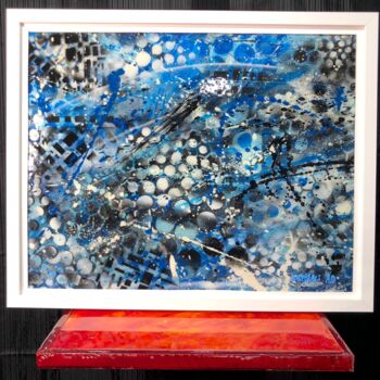 Ζωγραφική με τίτλο "Abstract Blue" από Krystali Art Design, Αυθεντικά έργα τέχνης, Σπρέι βαφής Τοποθετήθηκε στο Ξύλινο φορεί…