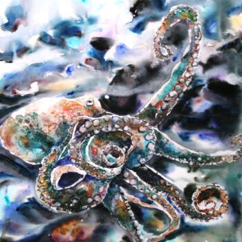 Peinture intitulée "pieuvre" par Roger Boubenec, Œuvre d'art originale, Aquarelle
