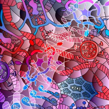 Painting titled "Composition métabol…" by Cedric Leneutre, Original Artwork, Oil Mounted on Wood Stretcher frame