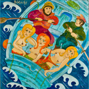 绘画 标题为“Trois sirènes embar…” 由Pascal Breteche, 原创艺术品, 油 安装在木质担架架上
