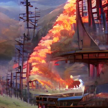 Digital Arts titled "THE BURNING TRAIN" by Mahesh Tolani, Original Artwork, Digital Painting