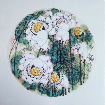 Painting titled "Fun in the lotus po…" by Dayou Lu, Original Artwork, Pigments
