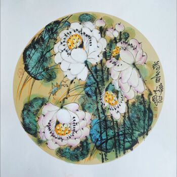 Peinture intitulée "Fragrance of lotus…" par Dayou Lu, Œuvre d'art originale, Pigments