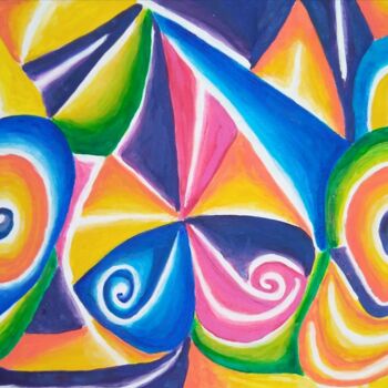 Painting titled "Foglie e fiori" by Arduino Rossi, Original Artwork, Acrylic Mounted on Wood Stretcher frame
