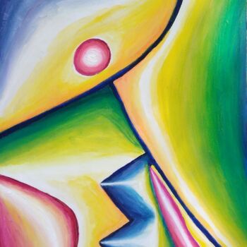 Painting titled "Il lanciatore" by Arduino Rossi, Original Artwork, Acrylic Mounted on Wood Stretcher frame