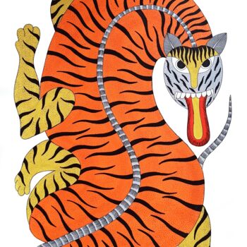 Schilderij getiteld "Tiger" door Rajendra Kumar Shyam, Origineel Kunstwerk, Acryl