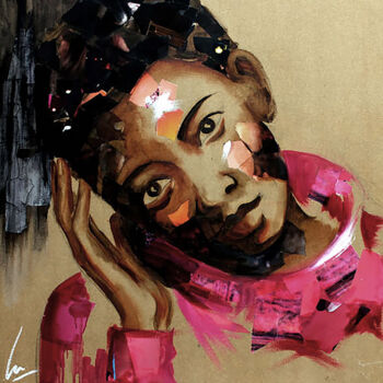 Painting titled "Amoureuse" by Nathalie Lemaitre, Original Artwork, Oil Mounted on Wood Stretcher frame