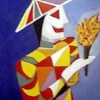 Ζωγραφική με τίτλο "Arlecchino sorride…" από Arduino Rossi, Αυθεντικά έργα τέχνης, Ακρυλικό Τοποθετήθηκε στο Ξύλινο φορείο σ…