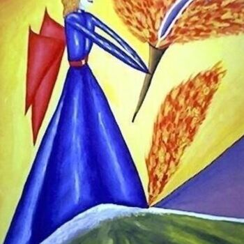 Painting titled "La strega del fuoco" by Arduino Rossi, Original Artwork, Acrylic Mounted on Other rigid panel