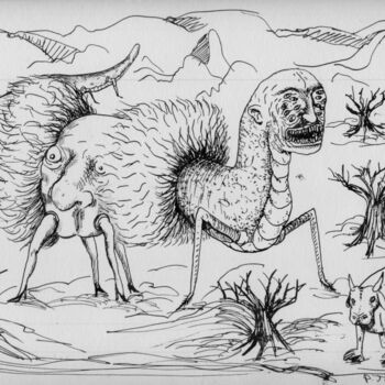 Dessin intitulée "Le conflit des géné…" par Patrick Jannin, Œuvre d'art originale, Encre