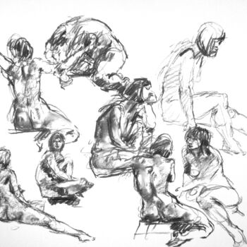 Dessin intitulée "fusain 50/65 2011 75" par Christian Rolland, Œuvre d'art originale, Fusain