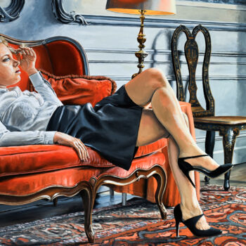 Pittura intitolato "Just Thinking" da Sócrates Rízquez, Opera d'arte originale, Smalto Montato su Alluminio