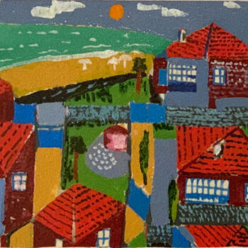 Painting titled "Houses" by Rza Rzazadeh, Original Artwork, Tempera