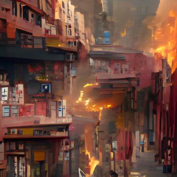 Digital Arts με τίτλο "STREET ON FIRE" από Mahesh Tolani, Αυθεντικά έργα τέχνης, Ψηφιακή ζωγραφική