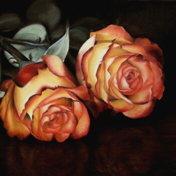 Painting titled "Les roses" by Cathy Cheneau, Original Artwork, Pastel