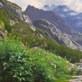 Painting titled "Touches of summer i…" by Emil Mlynarcik, Original Artwork, Oil Mounted on Wood Stretcher frame