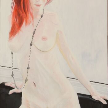 Painting titled "Red nymph at window" by Stan Bert Singer, Original Artwork, Oil