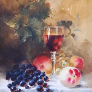 Peinture intitulée ""Verre et raisins"" par Sylvie Vernageau, Œuvre d'art originale, Aquarelle