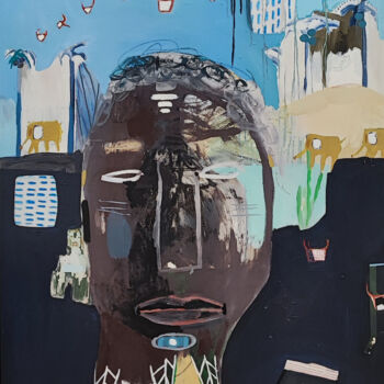 제목이 "Batik"인 미술작품 Delphine Hogarth로, 원작, 기름 나무 들것 프레임에 장착됨