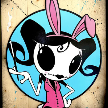 Painting titled "Miss Bunny" by Arsen, Original Artwork, Acrylic Mounted on Wood Stretcher frame