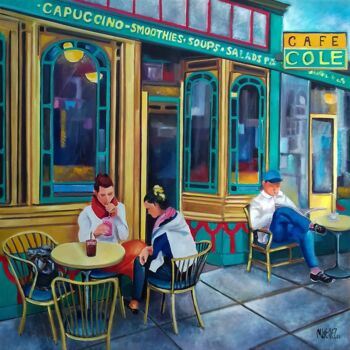 Ζωγραφική με τίτλο "Au Cole café" από Martine Woellet, Αυθεντικά έργα τέχνης, Λάδι Τοποθετήθηκε στο Ξύλινο φορείο σκελετό