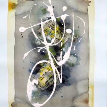 Painting titled "Musique 8" by Jacqueline Pascaud, Original Artwork, Watercolor Mounted on Other rigid panel