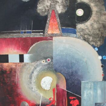 Painting titled "Feuer in der Nacht" by Reiner Makarowski, Original Artwork, Oil