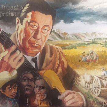 Peinture intitulée "Atahualpa Yupanqui" par Jean-Yves Quentric, Œuvre d'art originale, Huile Monté sur Châssis en bois