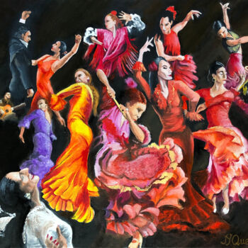 Peinture intitulée "Flamenco passion" par Jean-Yves Quentric, Œuvre d'art originale, Huile Monté sur Châssis en bois
