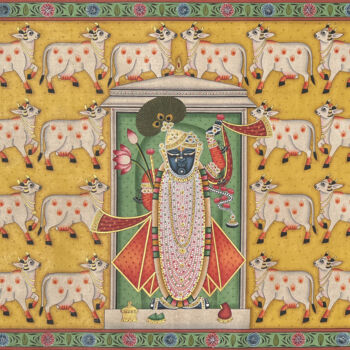 제목이 "Krishna With Cows"인 미술작품 Kailesh Jee로, 원작, 수채화