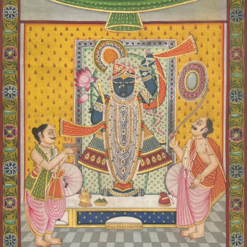 Painting titled "Krishna With Priest" by Kailesh Jee, Original Artwork, Watercolor