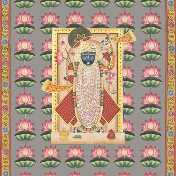 「Krishna With Lotus」というタイトルの絵画 Kailesh Jeeによって, オリジナルのアートワーク, 水彩画
