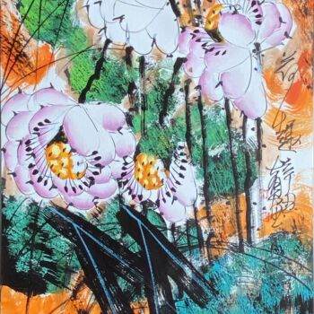 Painting titled "Fun in the lotus po…" by Dayou Lu, Original Artwork, Pigments